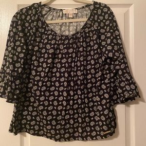 Michael Kors Peasant Top Blouse Black Paisley Large